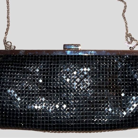 La Regale black metal beaded clutch evening bag with chain - Picture 2 of 6